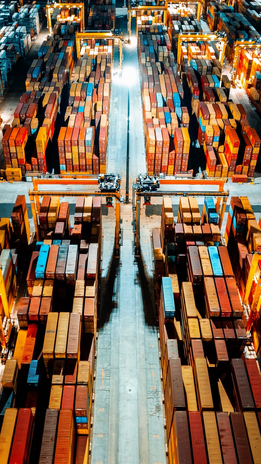 Container yard at night from above